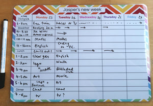 A4 Magnetic, wipe clean, weekly planner with timings (new version)