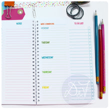 Load image into Gallery viewer, Five day planner with tear off to do lists

