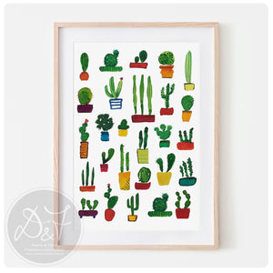 Watercolour Cacti crazy Art print (unframed)