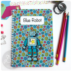 blue robot notebook cover