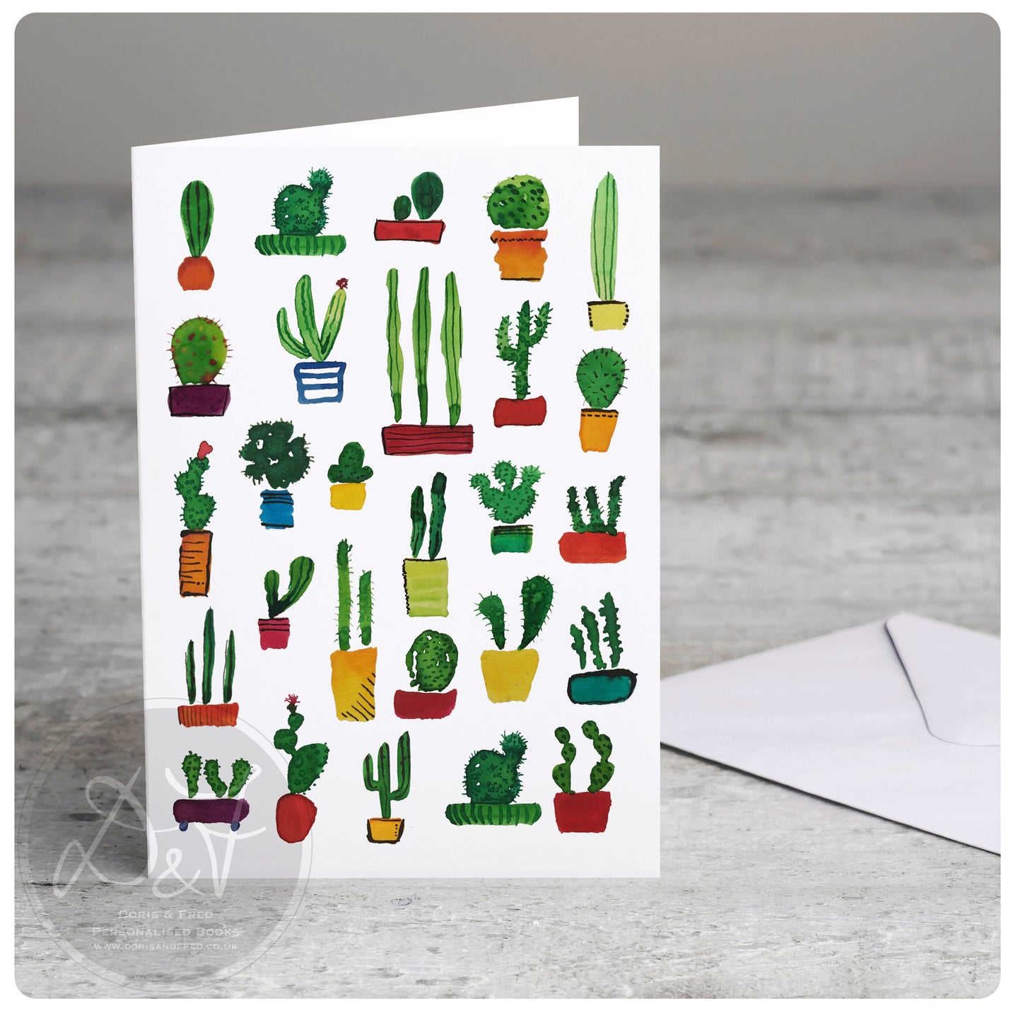 set of watercolour cacti cards