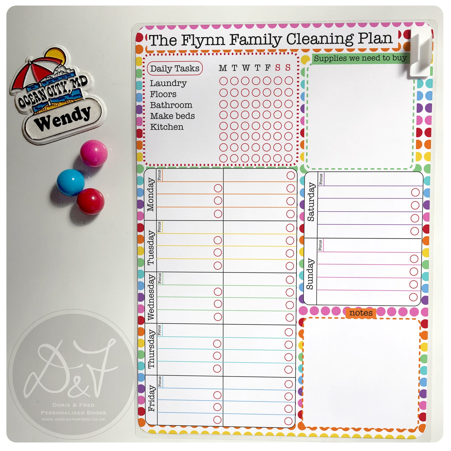 A4 Magnetic reusable wipe off weekly cleaning plan