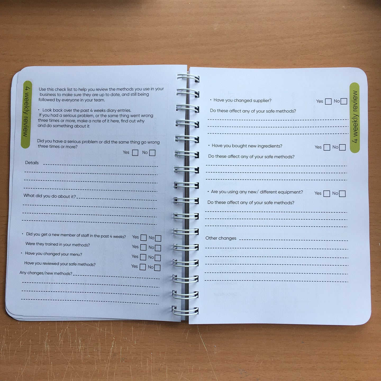 Hygiene routine book for food businesses