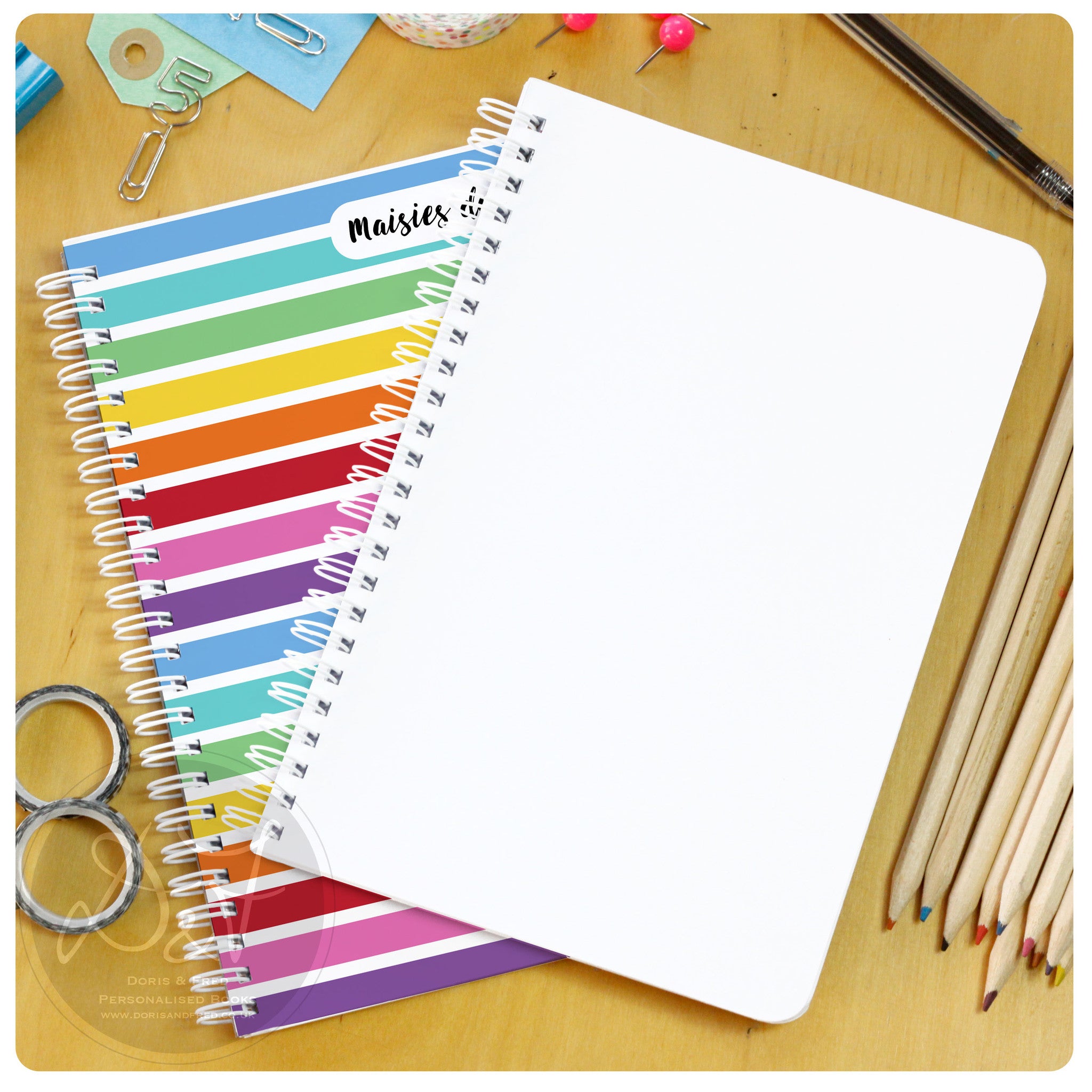 Plain Design Notebook Personalised plain notebook A5 or A4 – Doris & Fred